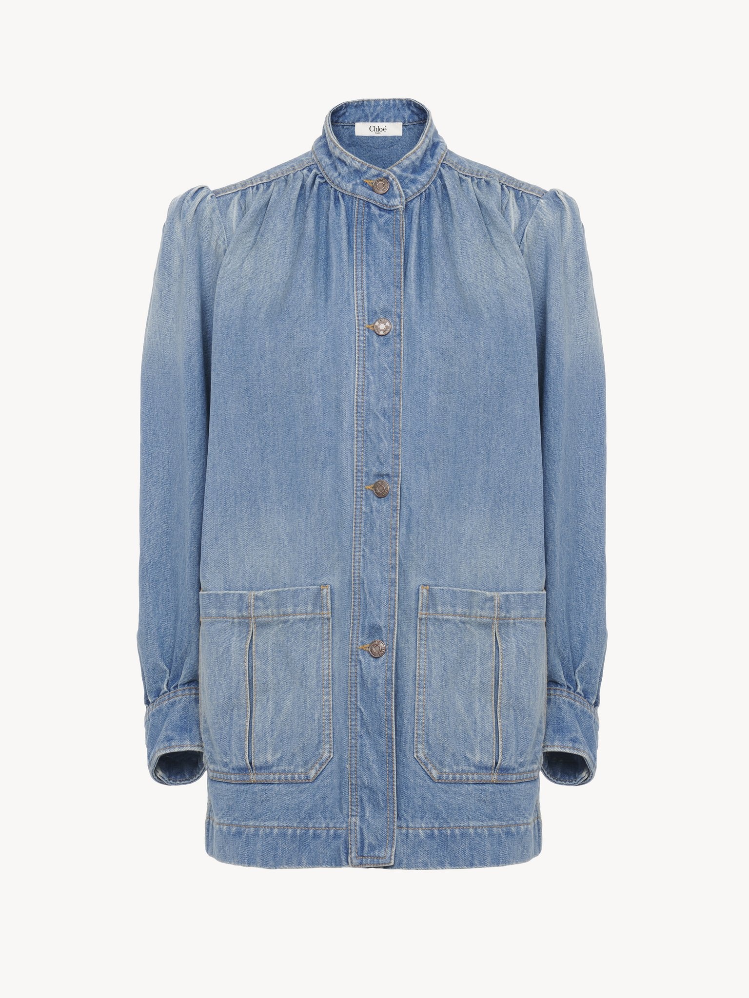 HIGH-NECK GATHERED JACKET IN DENIM - 2
