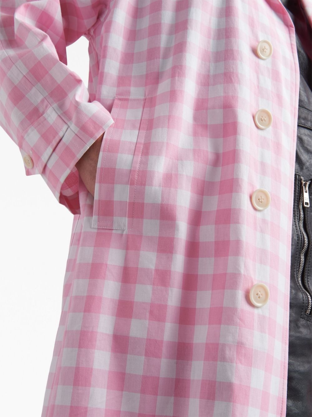 gingham-check cotton coat - 6