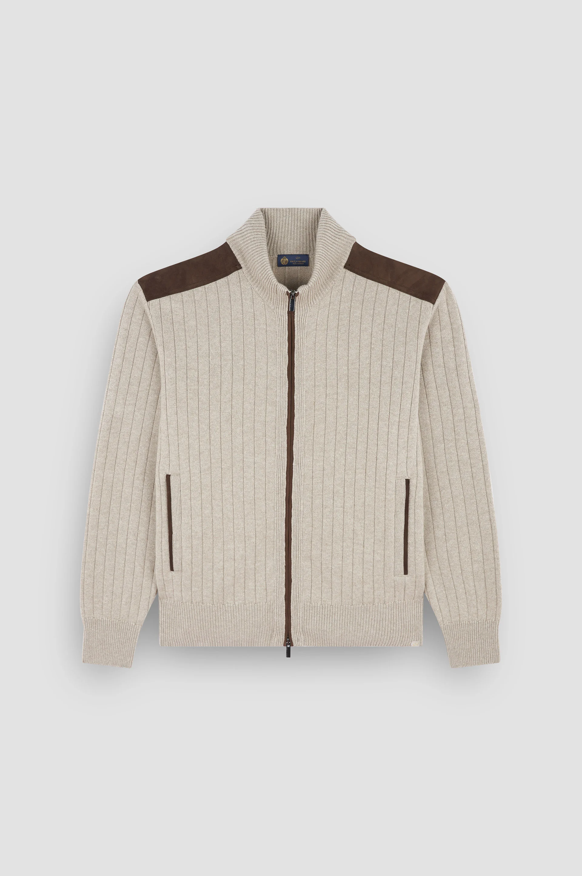 ZIP-UP CARDIGAN IN WOOL AND CASHMERE WITH SUEDE DETAILS - 1