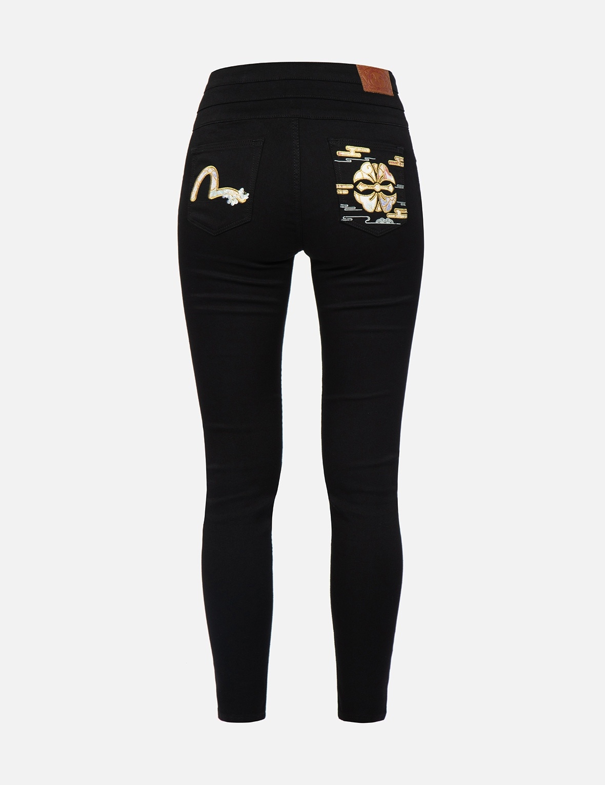 BROCADE SEAGULL AND KAMON APPLIQUÉ SKINNY JEANS - 1