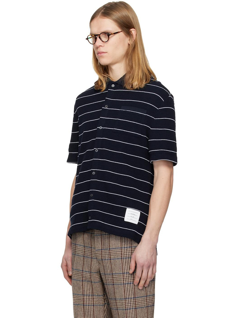 Thom Browne Navy Textured Stripe Short Sleeve Shirt outlook