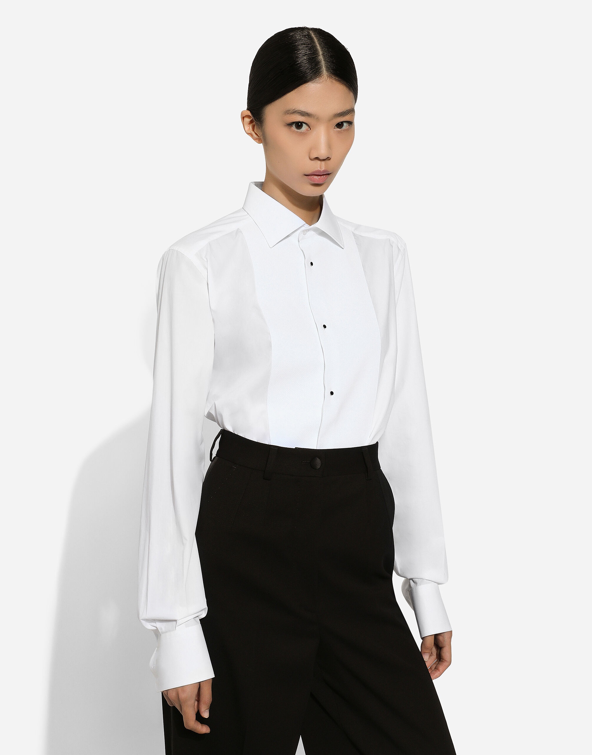 Cotton tuxedo shirt with piqué shirt front - 5