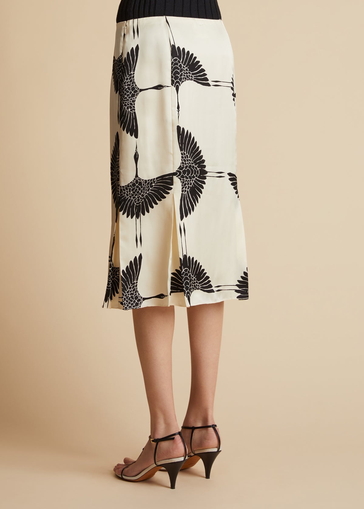 The Levy Skirt in Cream and Black Crane Print - 4