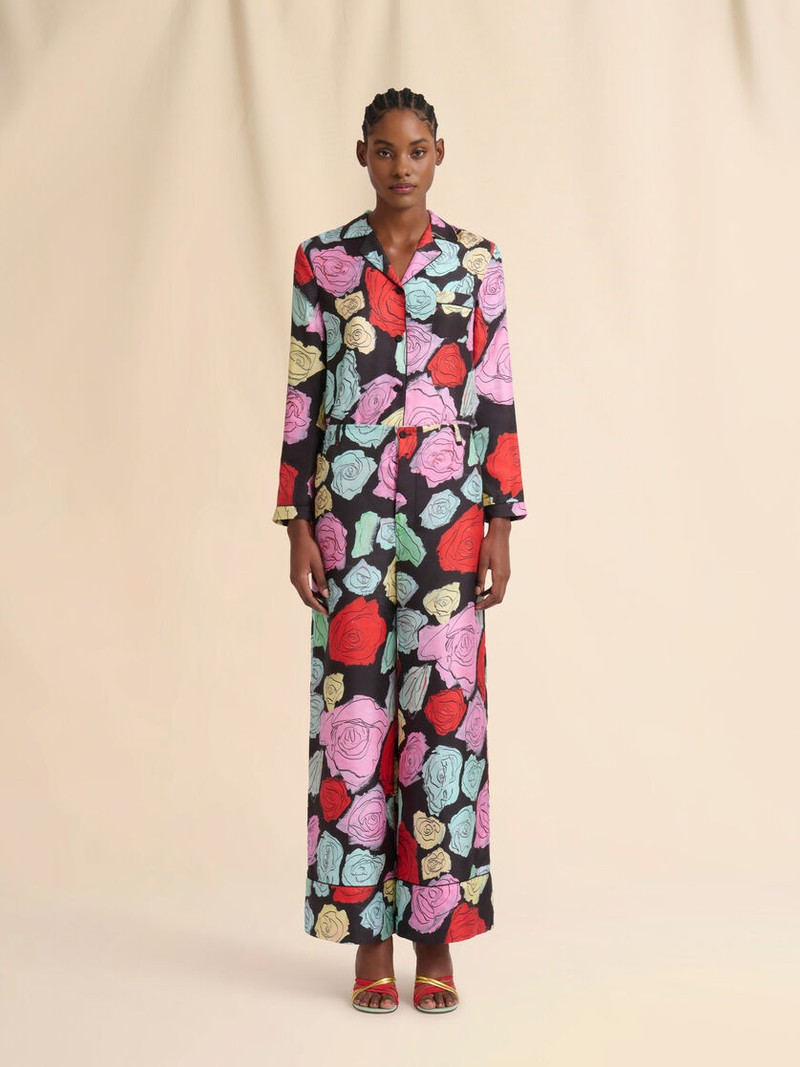 Marni BLACK SILK PALAZZO TROUSERS WITH ORION PRINT outlook