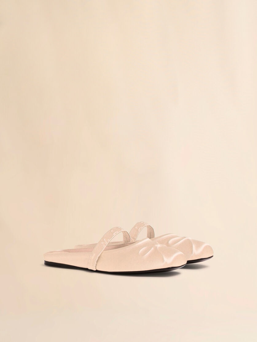 IVORY SATIN LITTLE BOW SABOT BALLET FLAT - 2