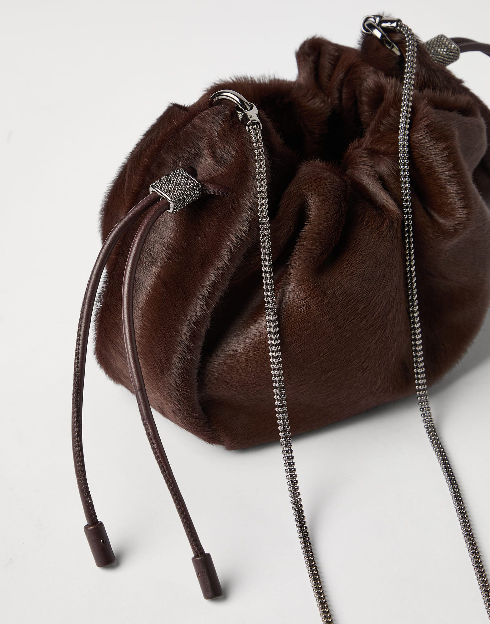 Mellow mini bucket bag in calf hair with precious chain - 3