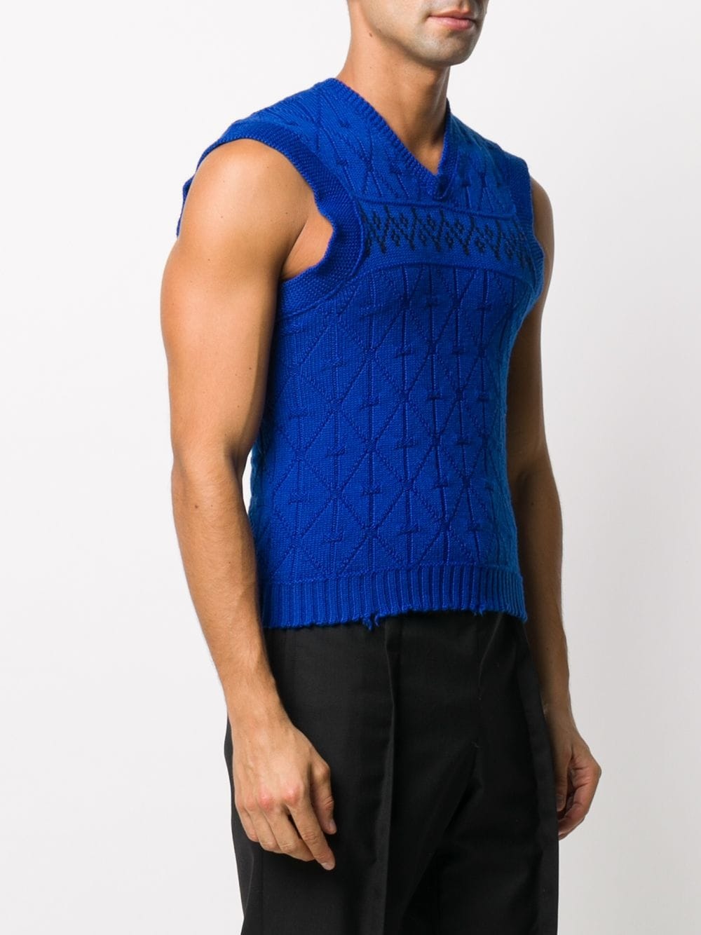 distressed argyle V-neck vest - 3