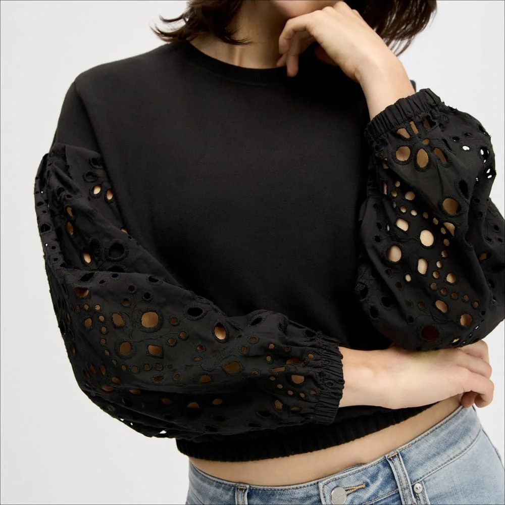 Drop Shoulder Combo Long Sleeve Top - 1