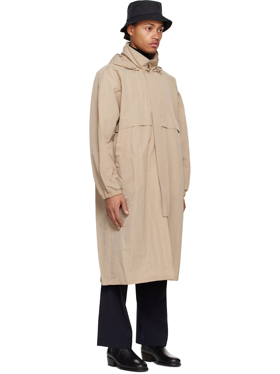 Beige Hooded Paneled Coat - 2