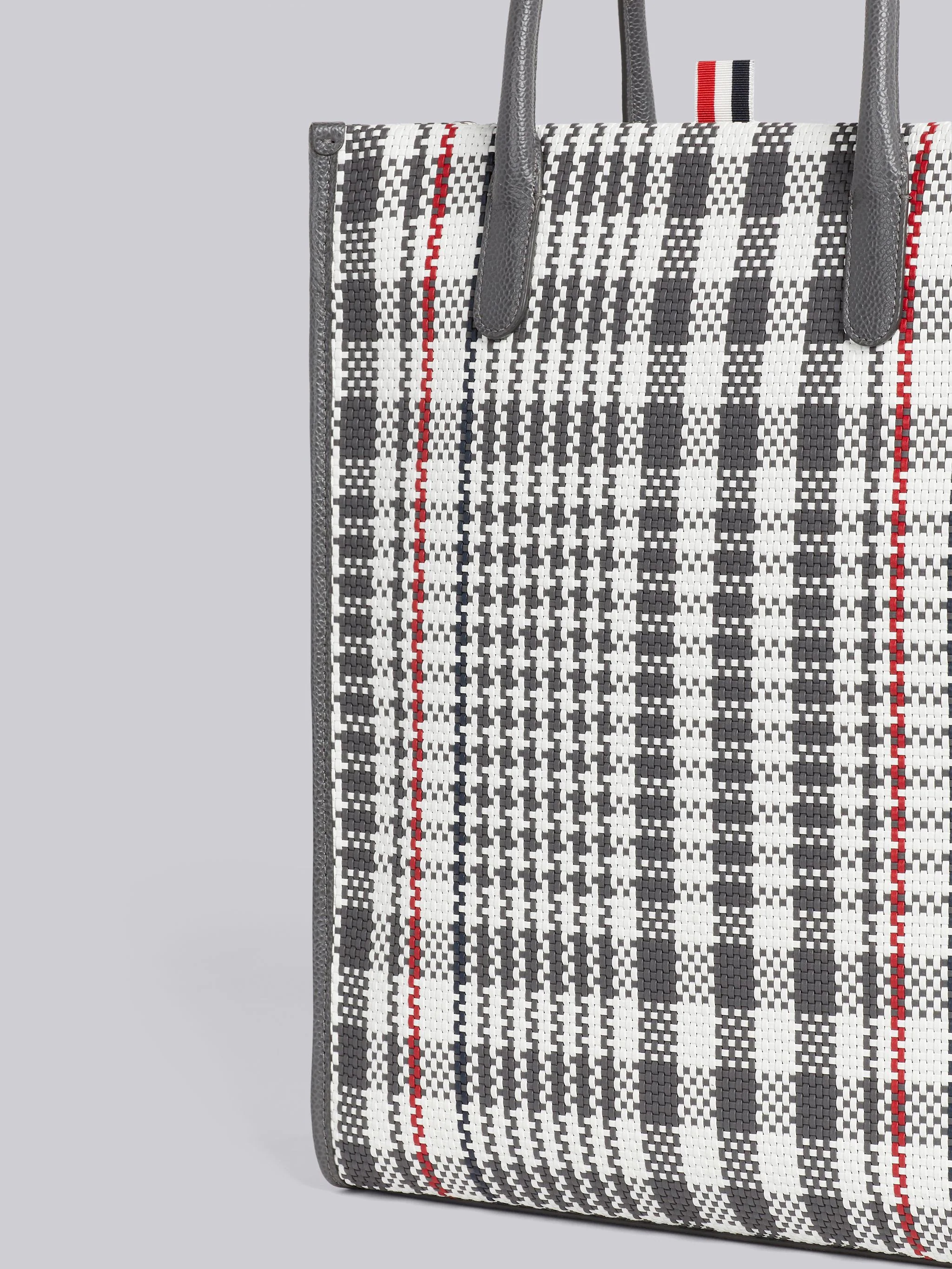 Dark Grey Calf Check Weaving Leather Frame Vertical Tote - 2