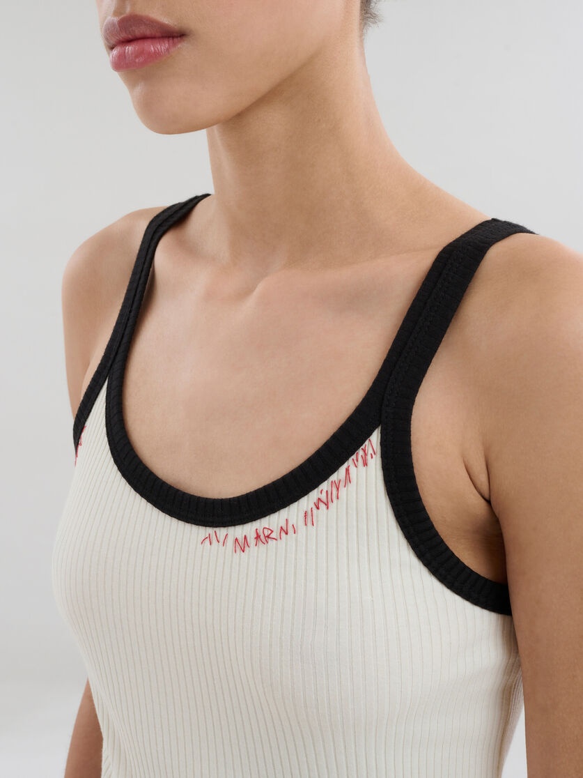 WHITE RIBBED COTTON TANK TOP WITH MARNI MENDING - 4