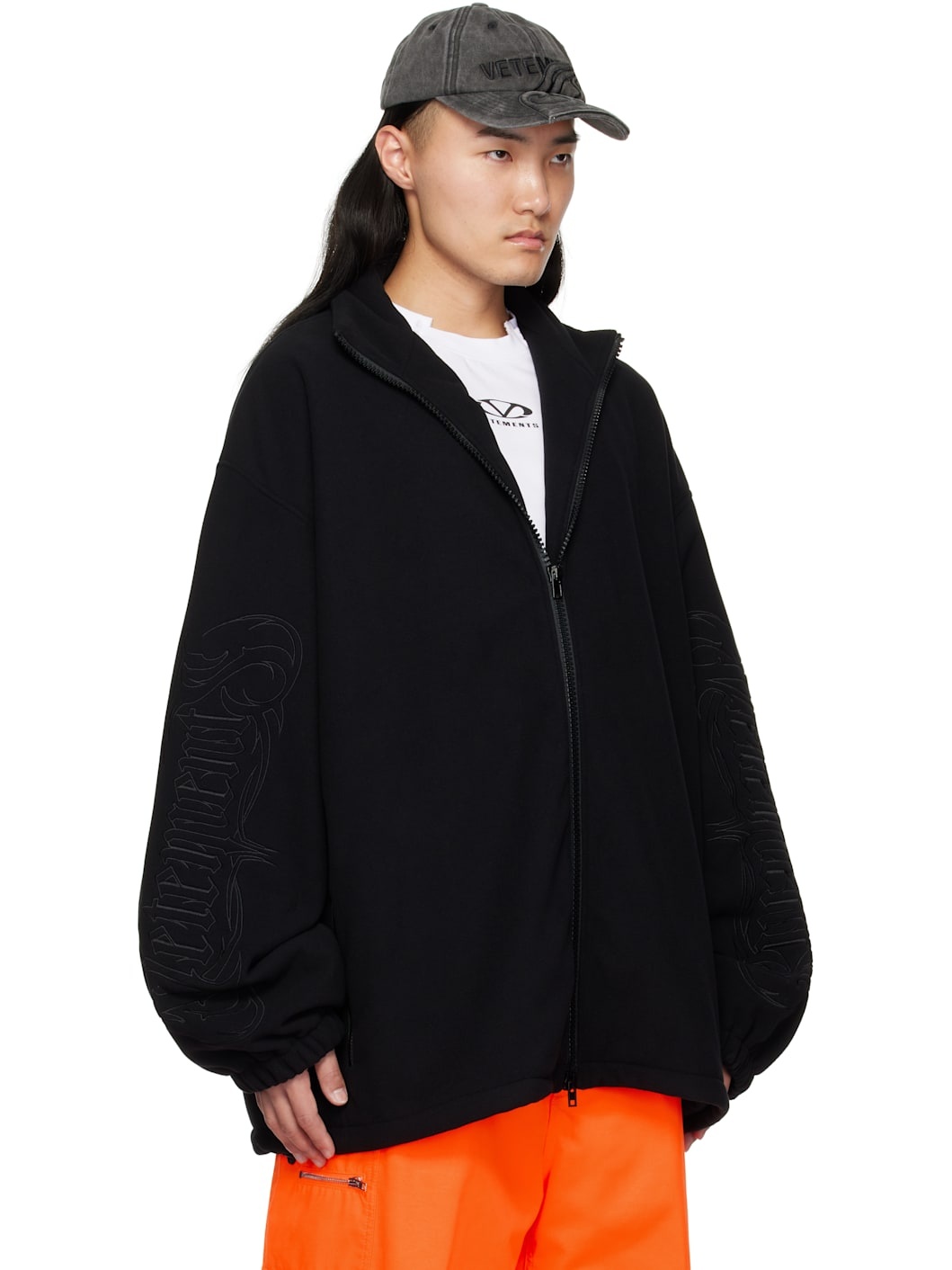 Black Metal Sleeves Fleece Jacket - 2
