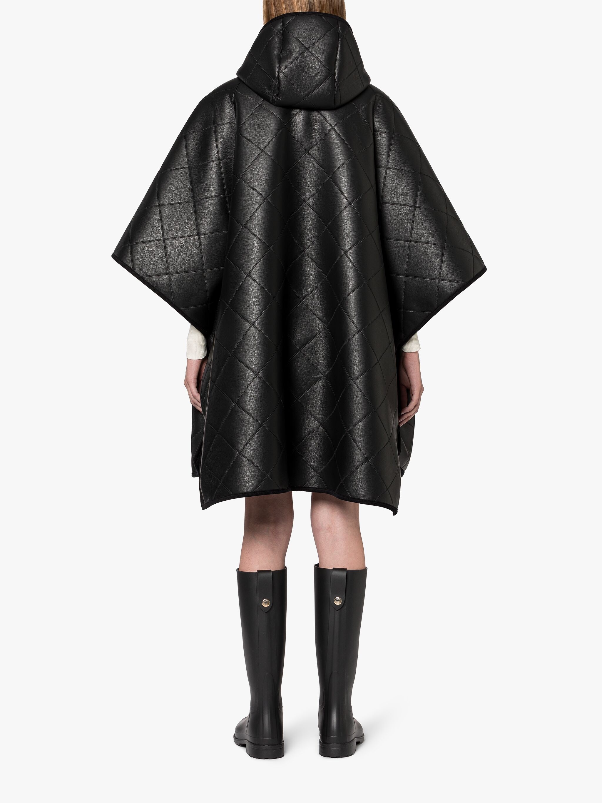 LYNESS BLACK QUILTED PONCHO - 4