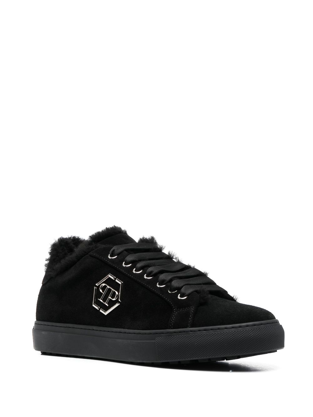 logo-plaque leather sneakers - 2