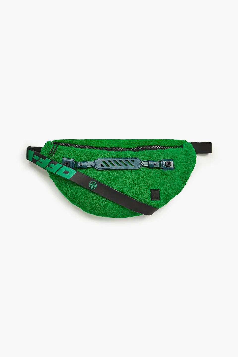 Appliquéd leather-trimmed shearling belt bag - 1