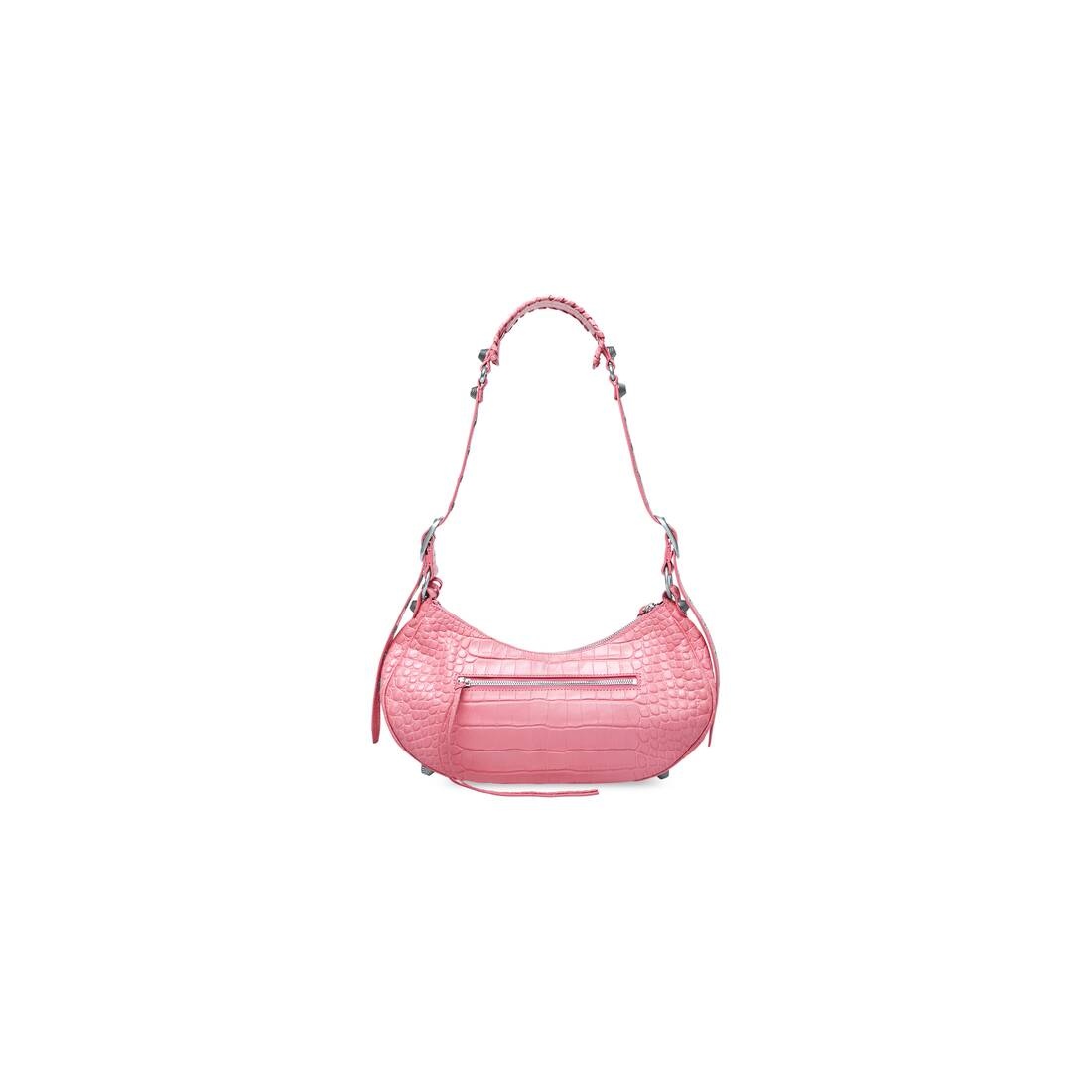 Women's Le Cagole Small Shoulder Bag Crocodile Embossed in Pink - 4
