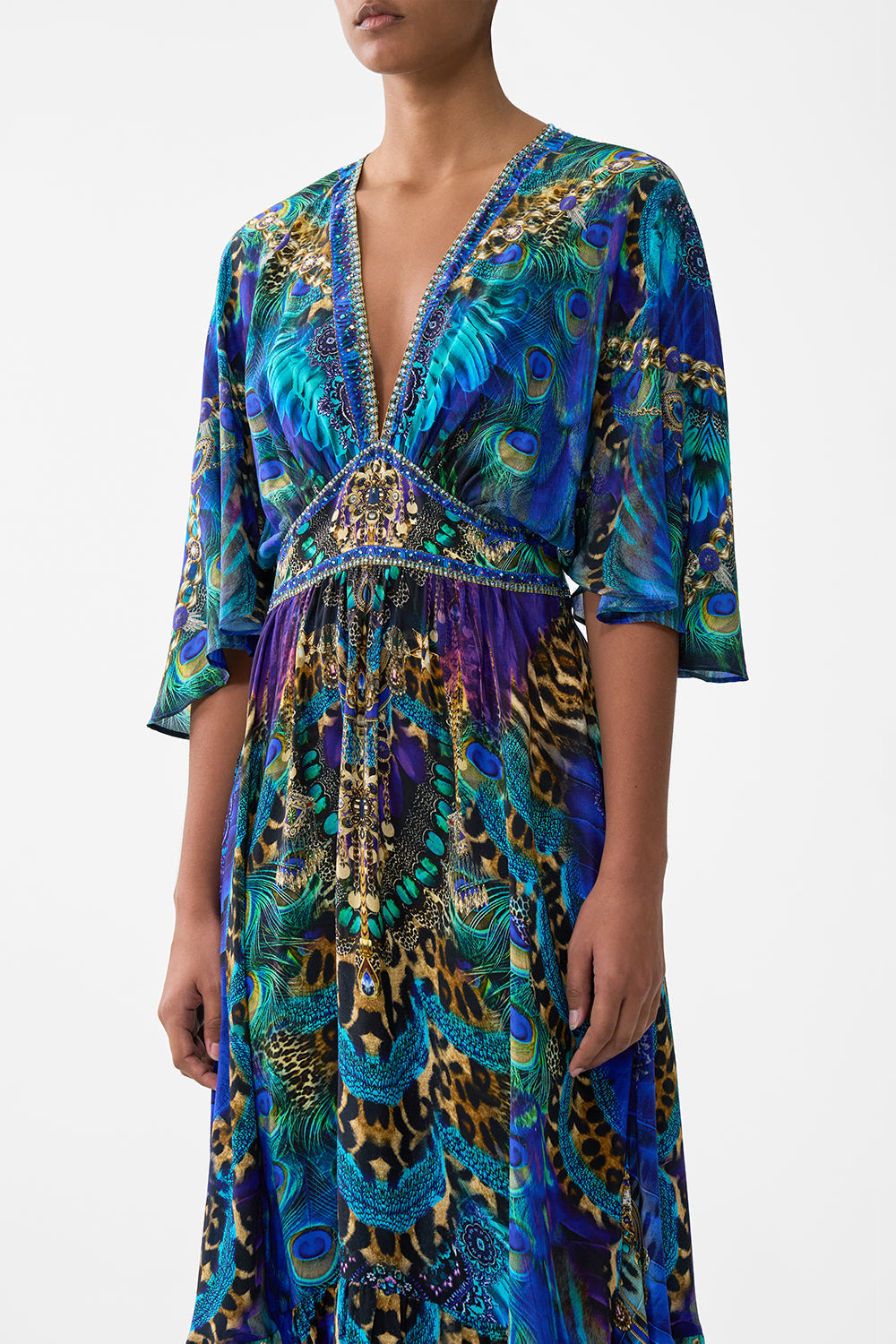 WAISTED DRESS WITH HEM RUFFLE - 5