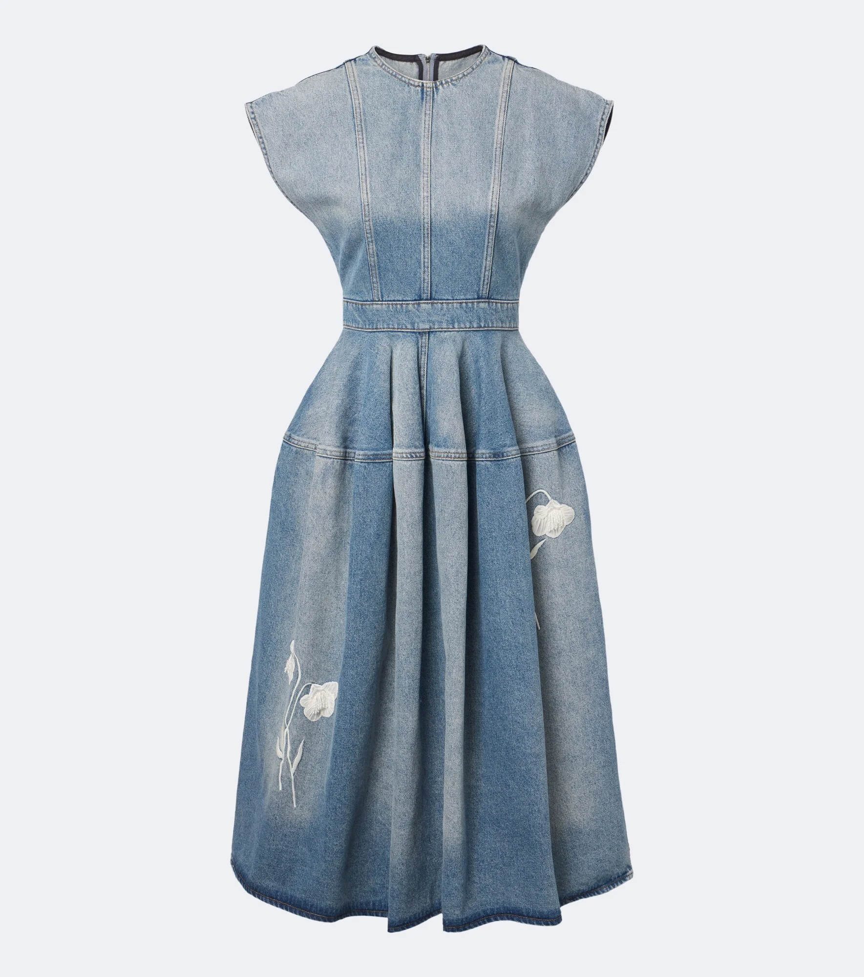 Floral-appliqué denim midi skirt - 1