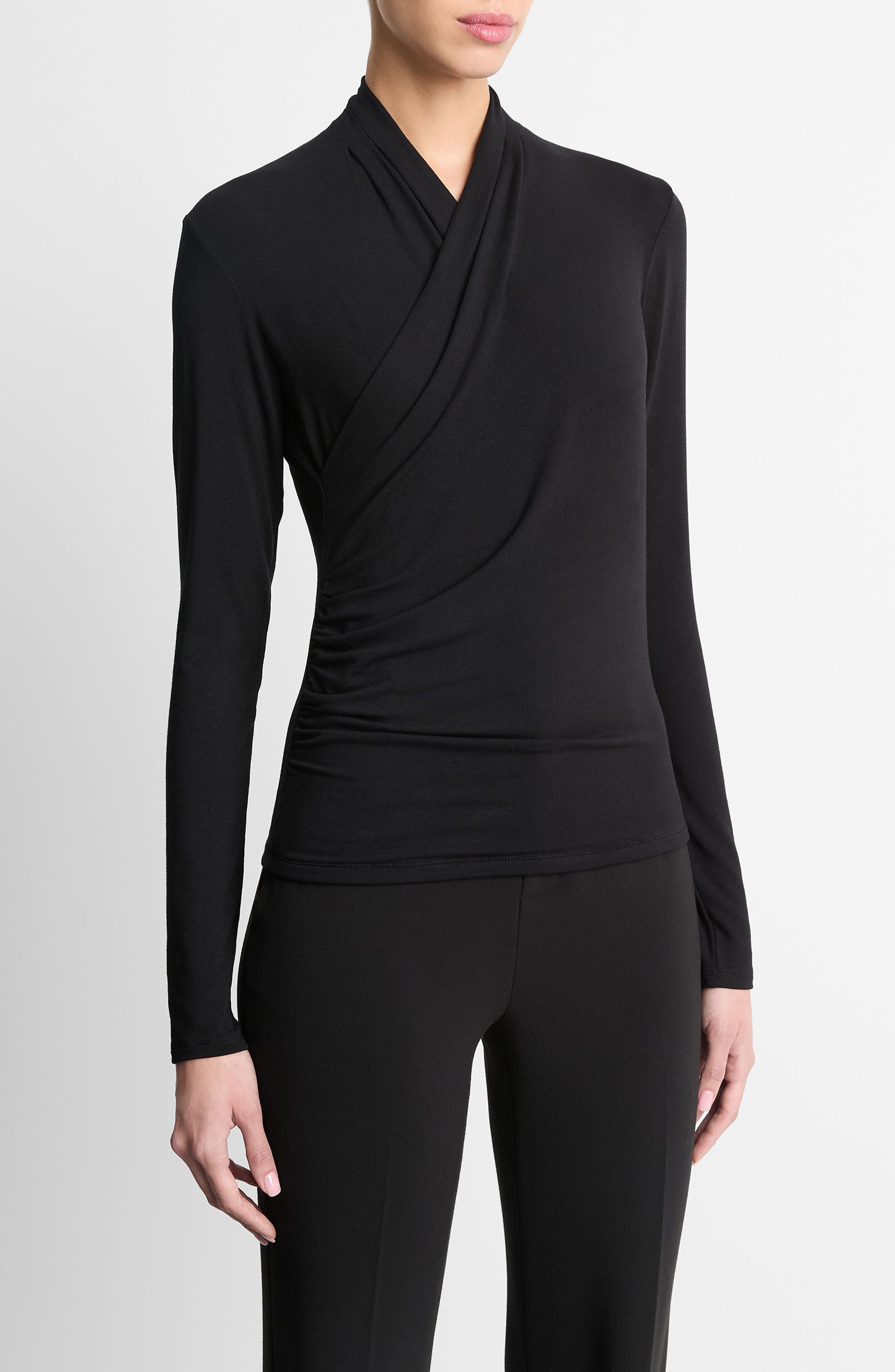 Vince Long Sleeve Knit Wrap Top in Black at Nordstrom - 3