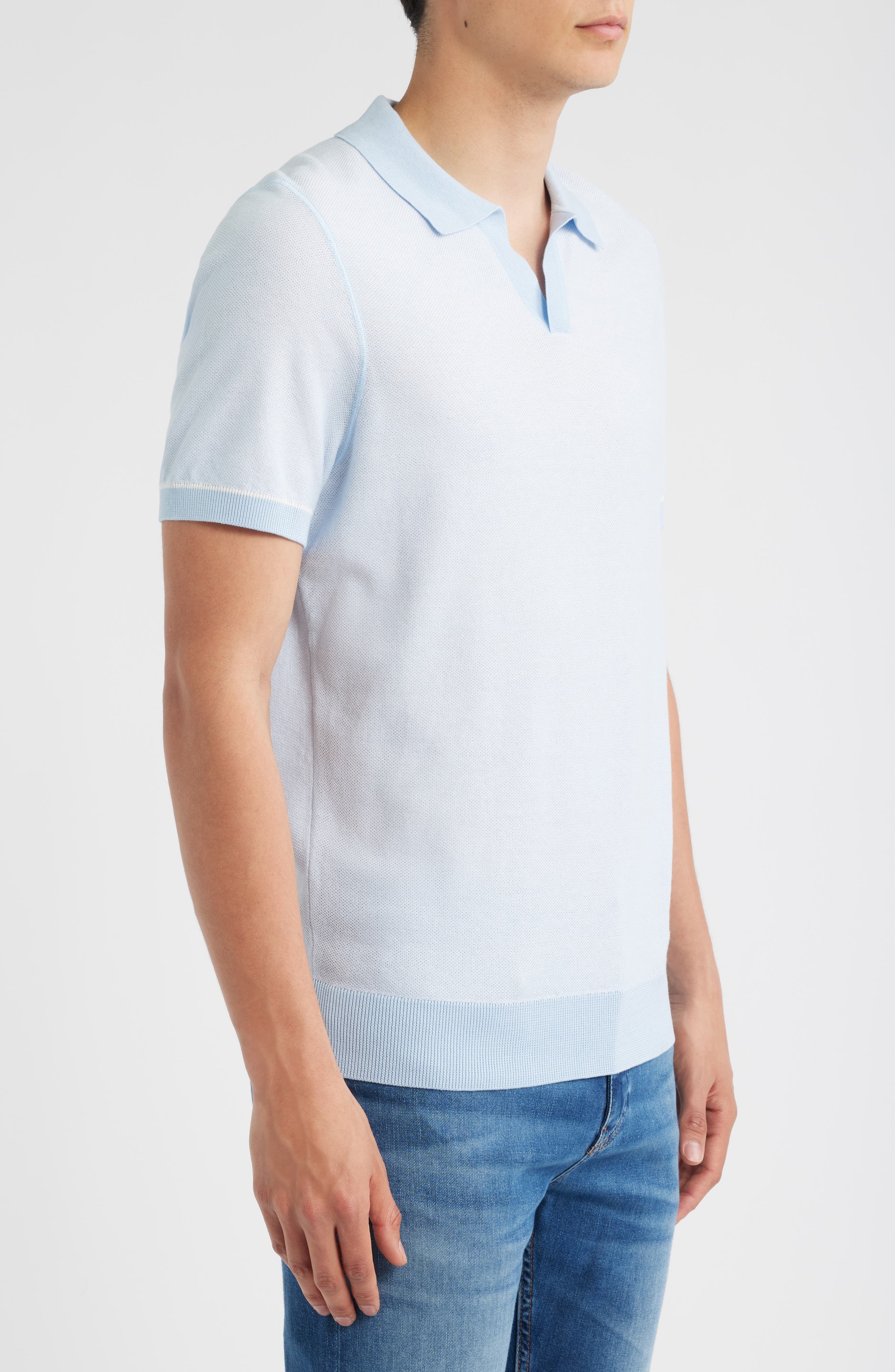 BOSS Jianluca Johnny Collar Polo in Light/Pastel Blue at Nordstrom - 3