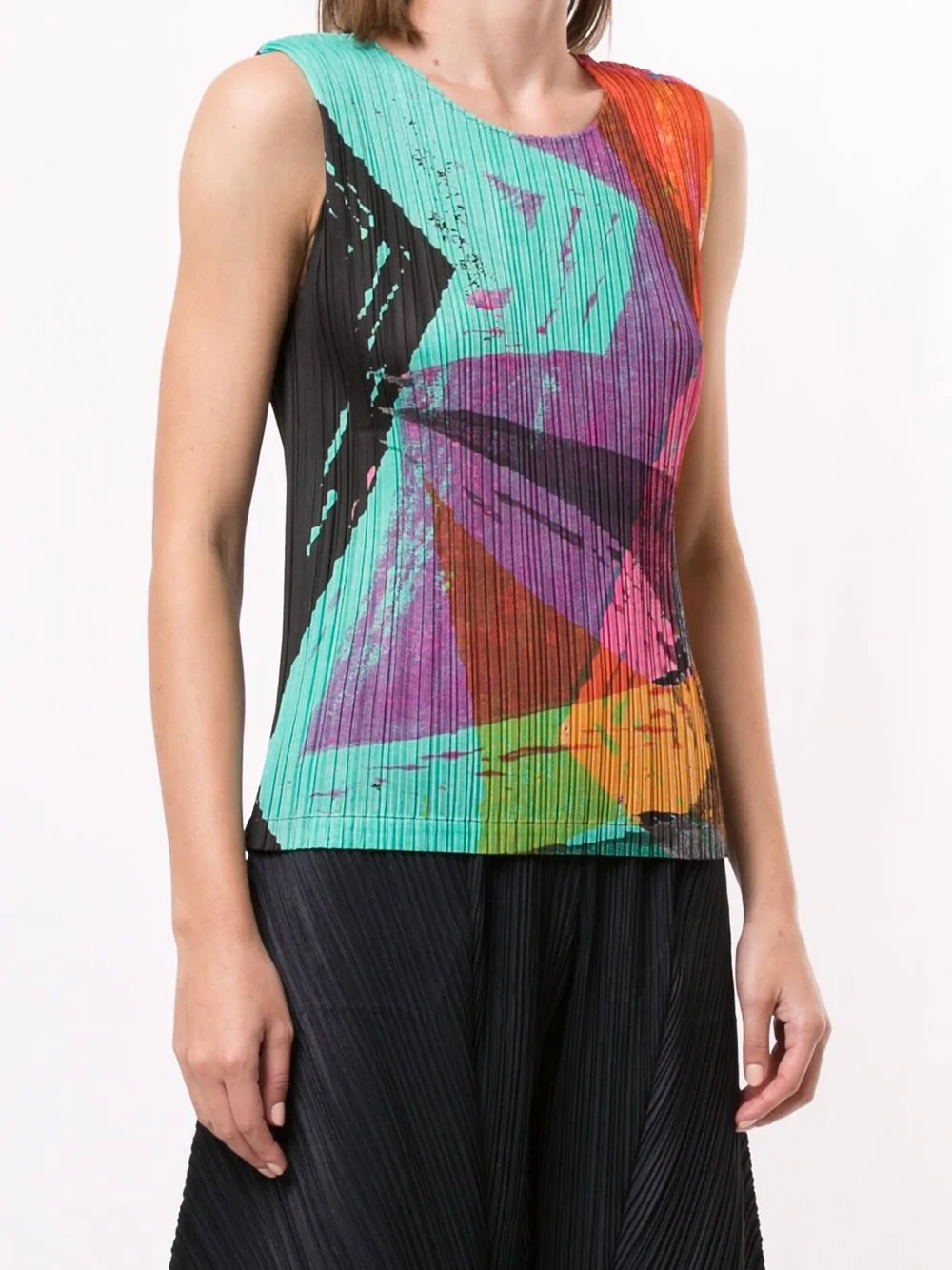 abstract print pleated tank top - 3