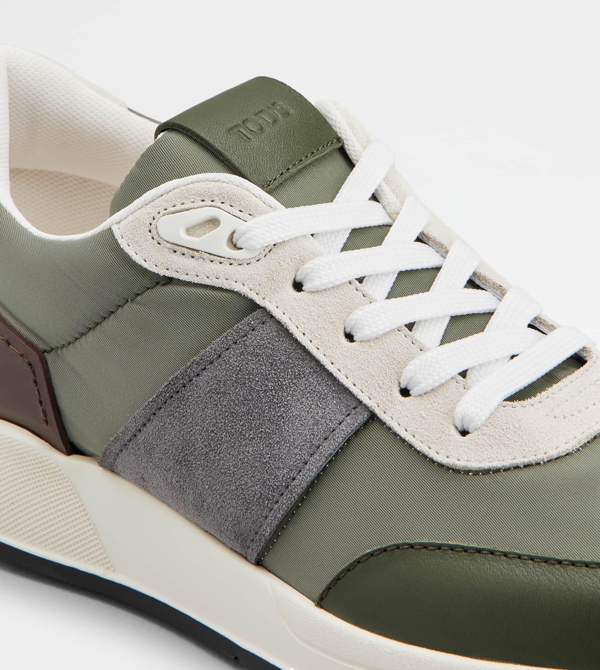 SNEAKERS IN LEATHER AND TECHNICAL FABRIC - GREEN, GREY, OFF WHITE - 5