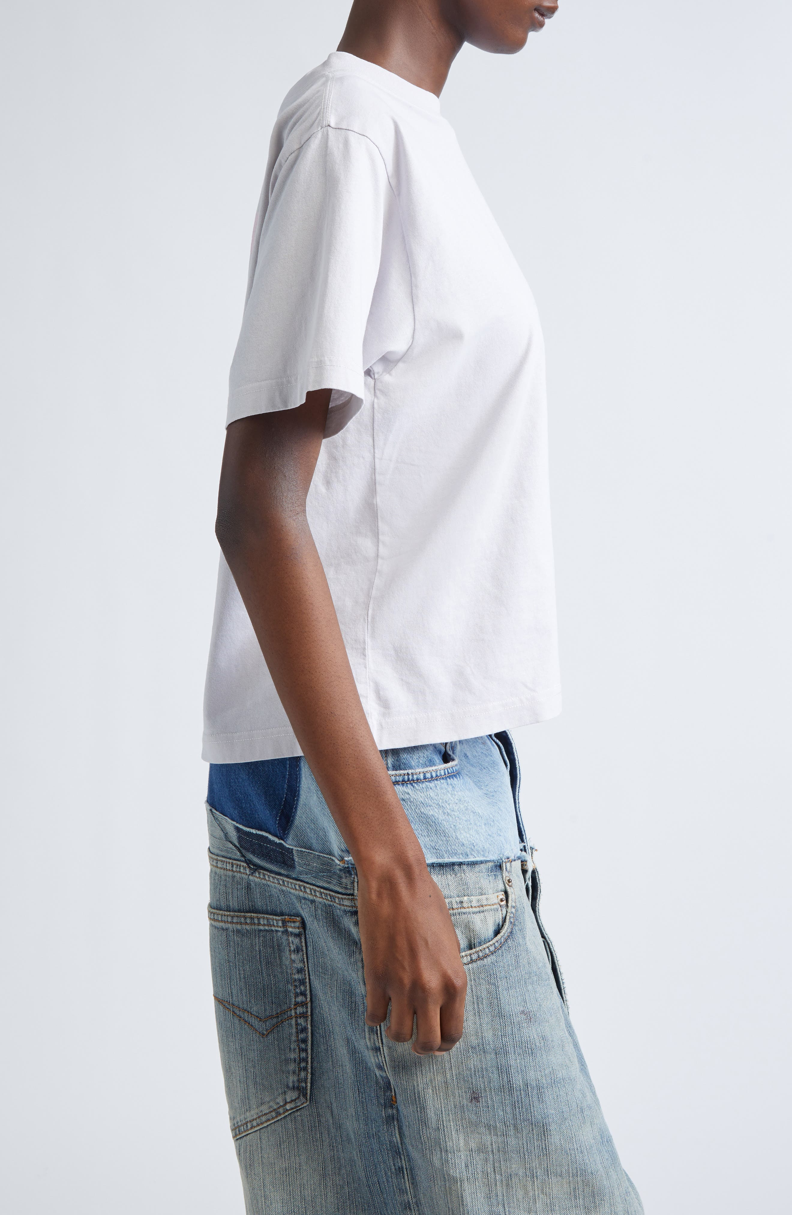 Balenciaga Medium Fit Embroidered Logo Graphic T-Shirt in Dirty White/Baby Pink at Nordstrom - 4