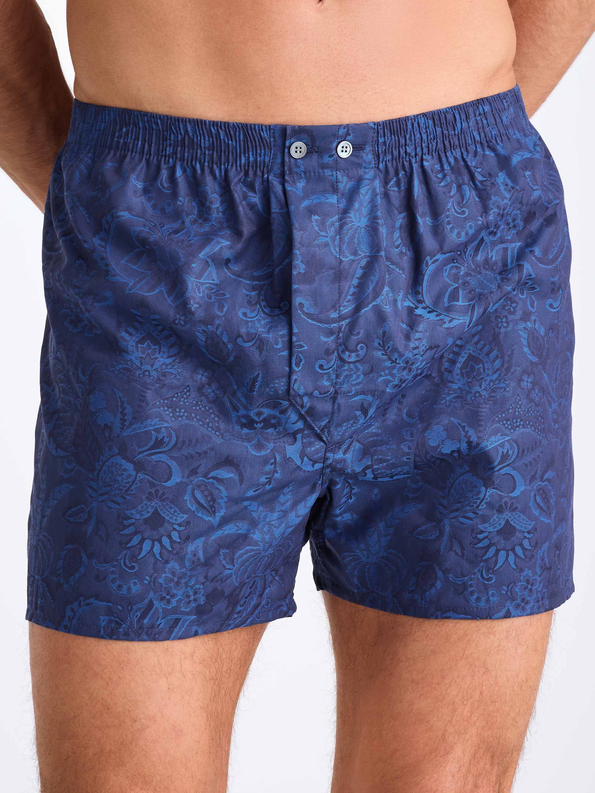 Men's Classic Fit Boxers Cotton Jacquard Navy Jungle Paisley Pattern - 5