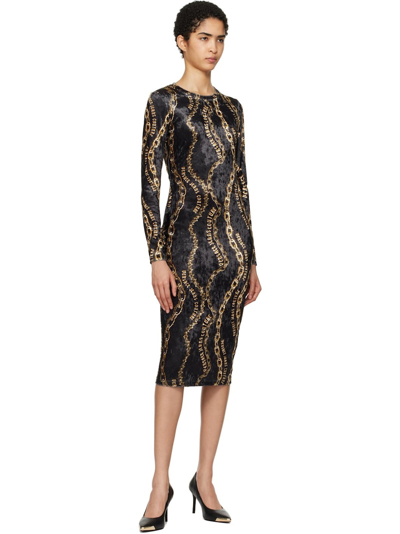 VERSACE JEANS COUTURE Black Chain Couture Velvet Midi Dress outlook