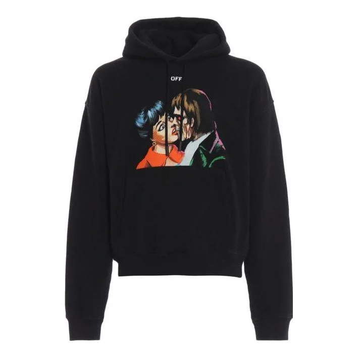 OFF-WHITE Kiss Over Printed Hoodie Black - 1