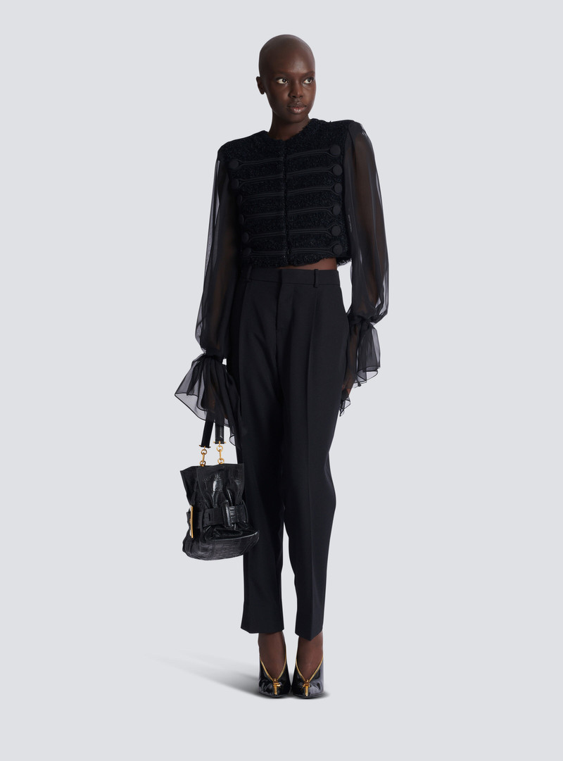 Balmain Edge-to-edge tweed and chiffon jacket outlook