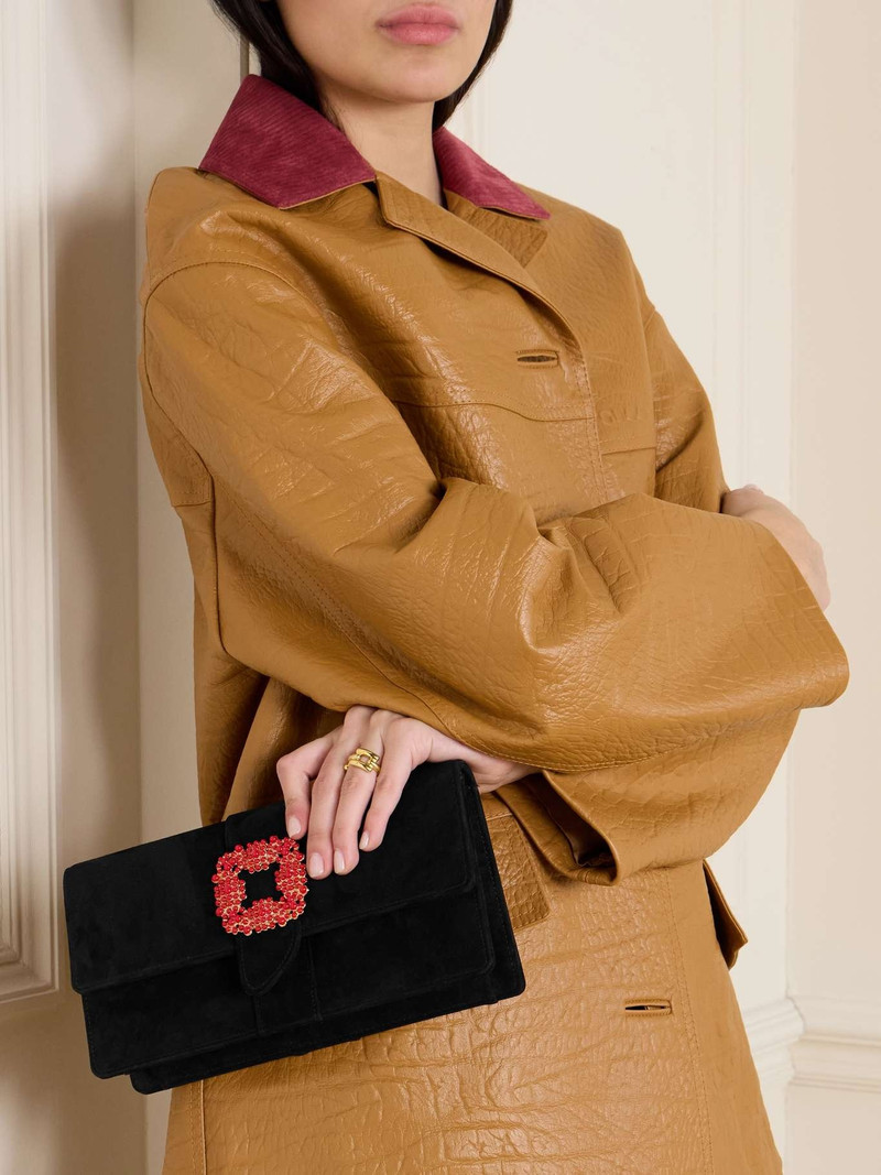 Manolo Blahnik Capri embellished suede clutch Black outlook