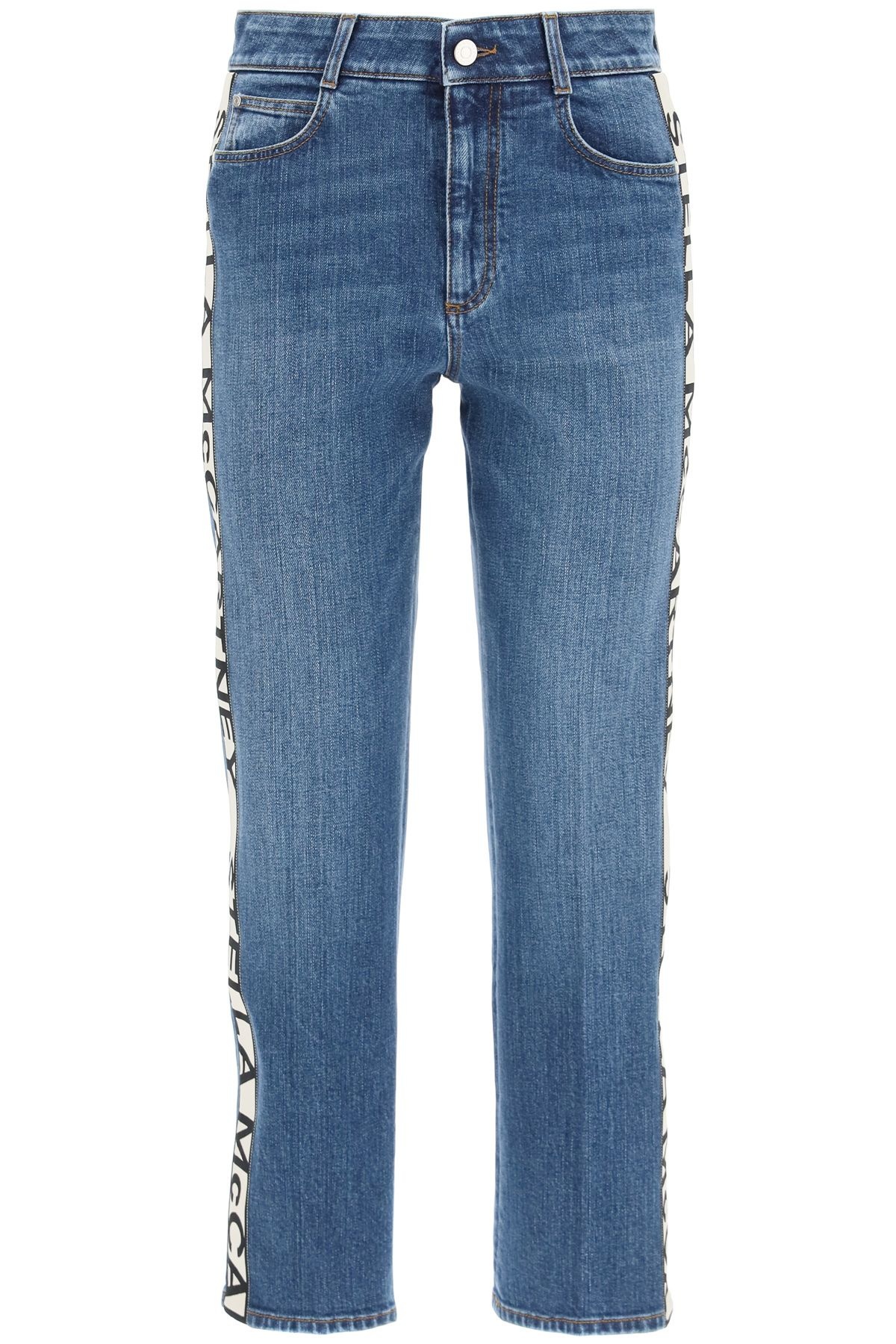 RISE CROPPED JEANS WITH MONOGRAM BANDS - 1