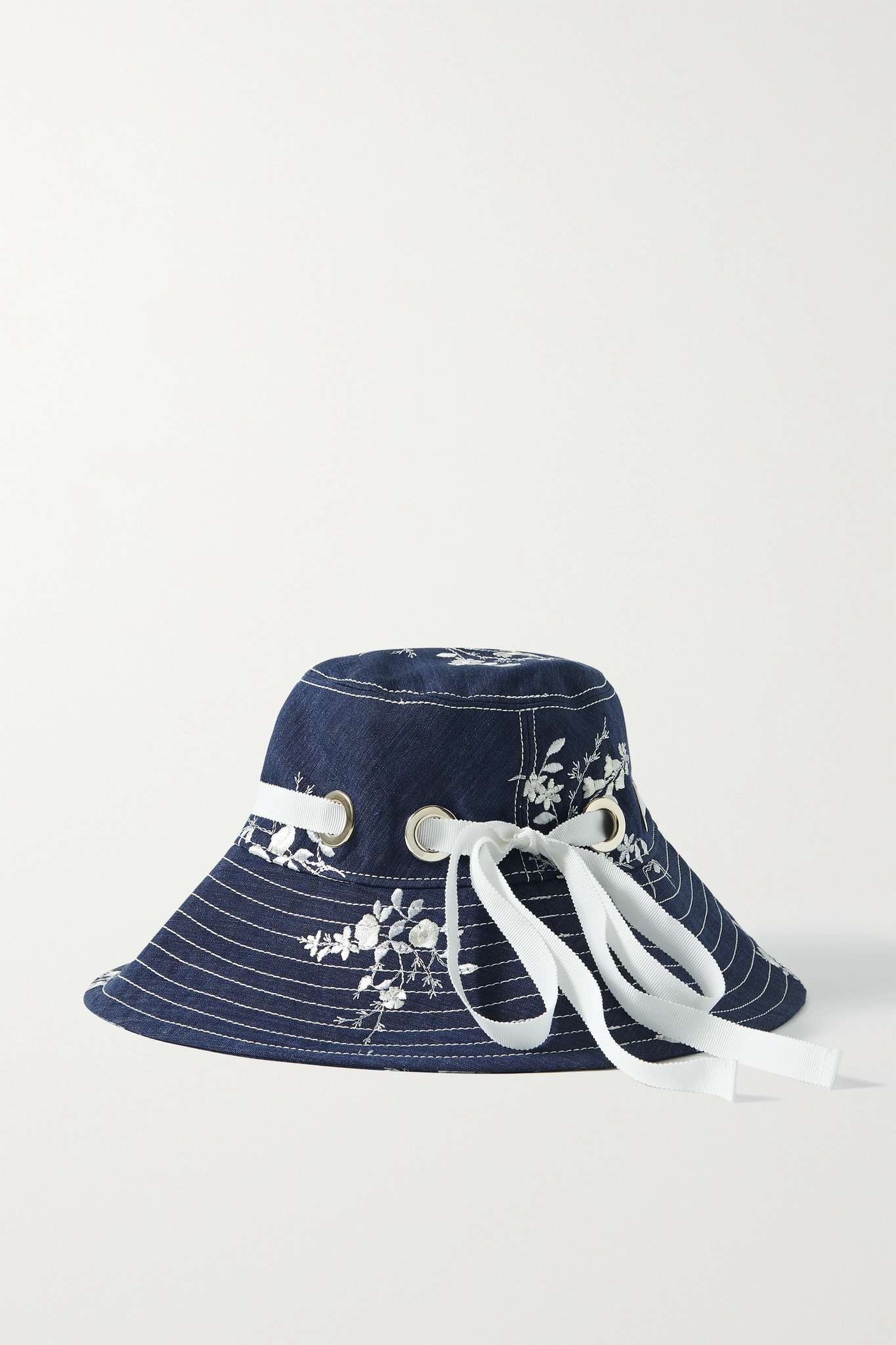 Grosgrain-trimmed embroidered linen-blend bucket hat - 3