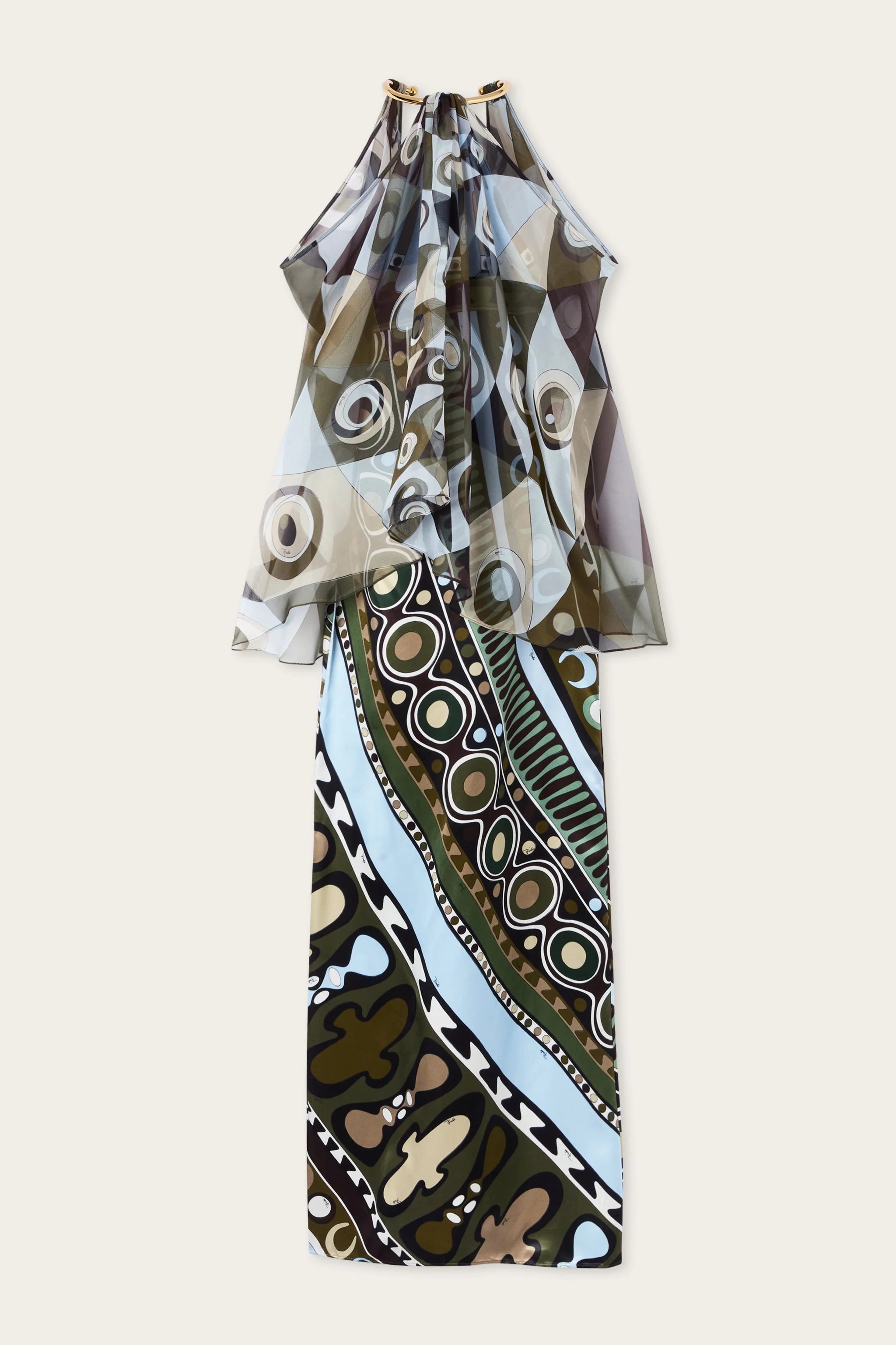 OCCHI PRINT SATIN AND CHIFFON DRESS - 1
