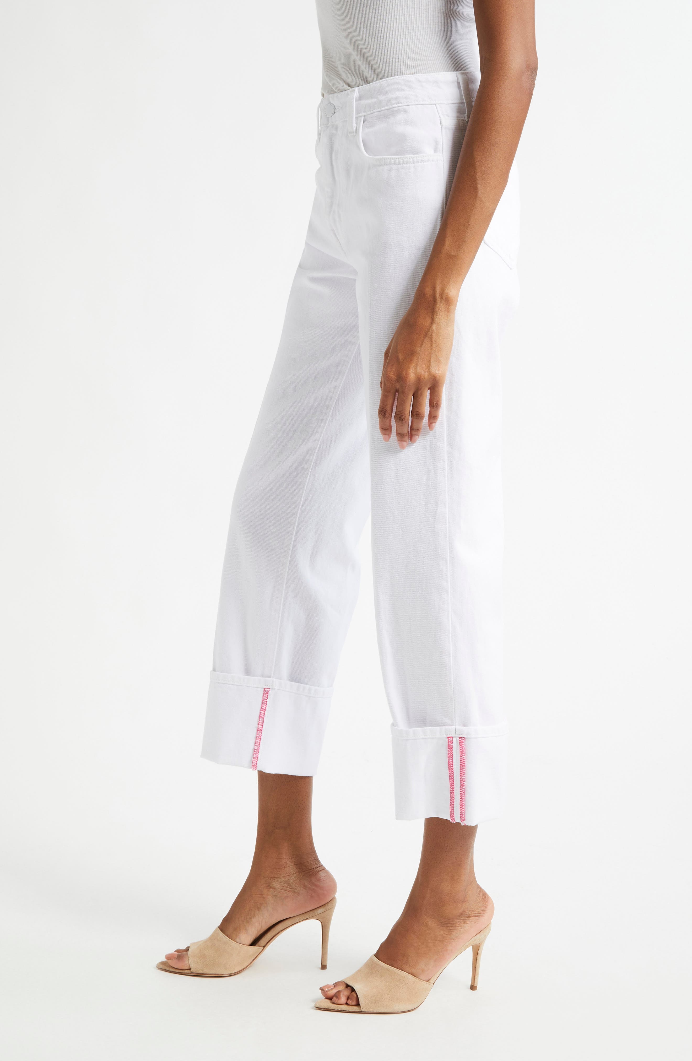 L'AGENCE Leighton Cuff Stovepipe Jeans in Blanc at Nordstrom - 4