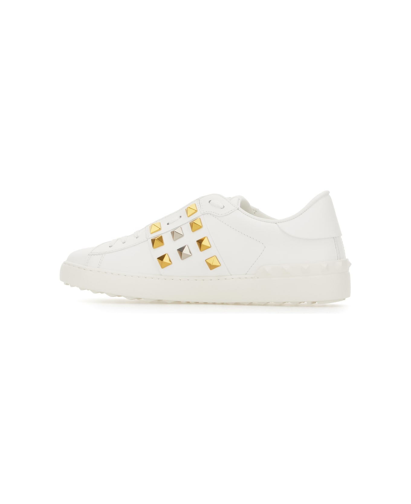 White Leather Rockstud Sneakers - 3