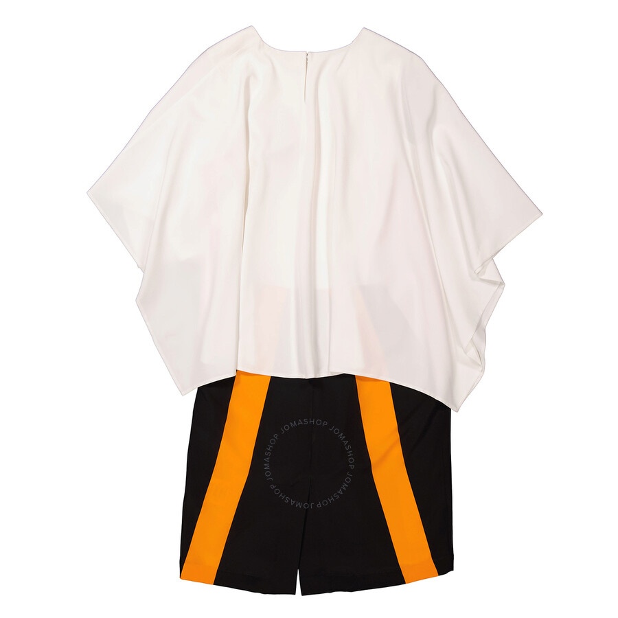 Burberry Ladies Optic White Cape Overlay Geometric Print Silk Dress - 7