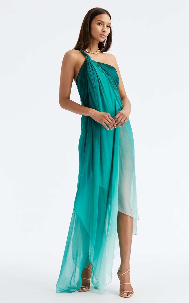 Degradé Silk-Chiffon Asymmetric Gown blue - 5