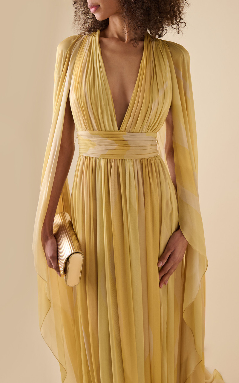 ELIE SAAB Capelet Printed Silk Gown gold outlook