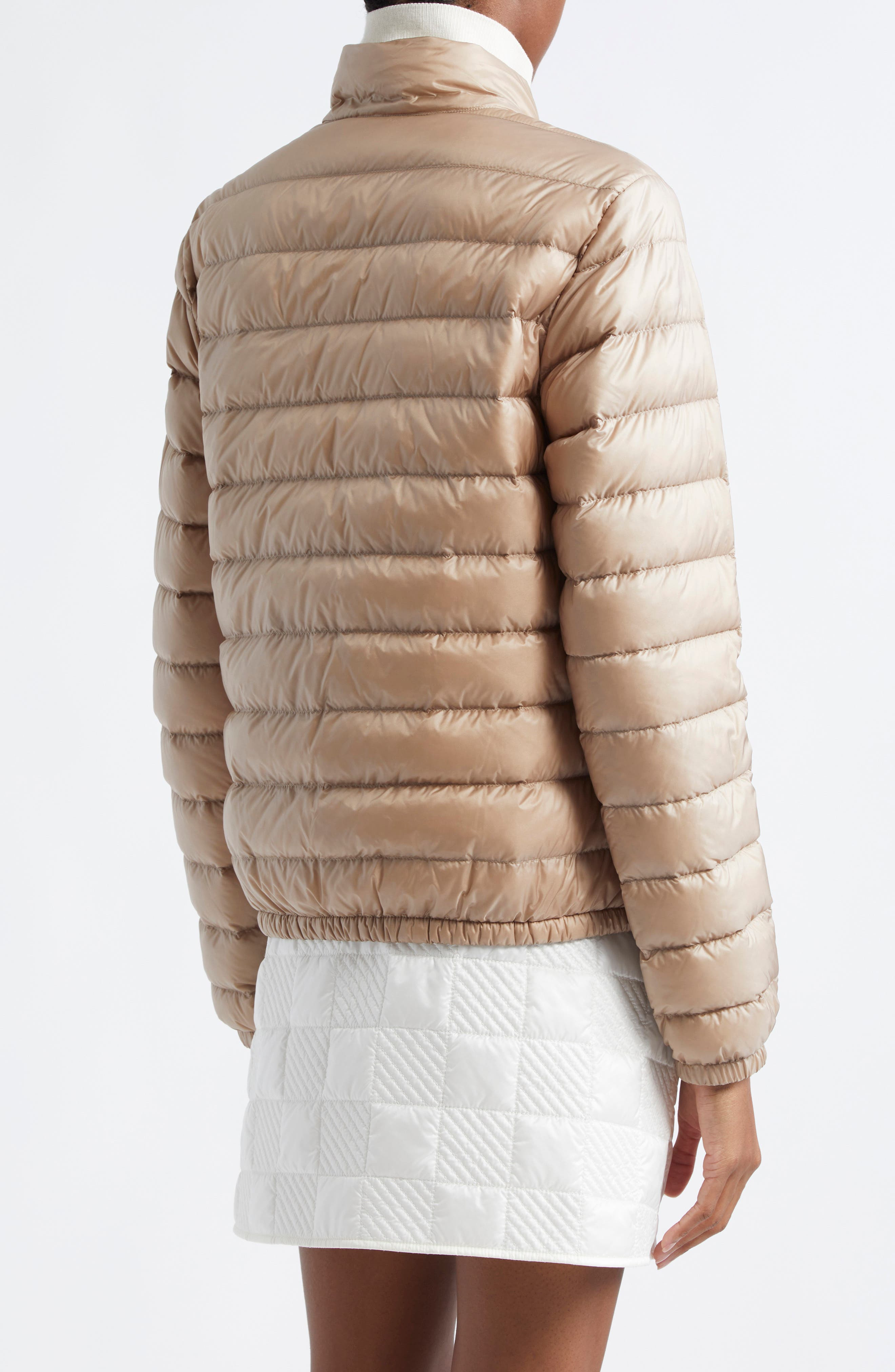 Moncler Lans Channel Quilted Down Moto Jacket in Faded Beige at Nordstrom - 2
