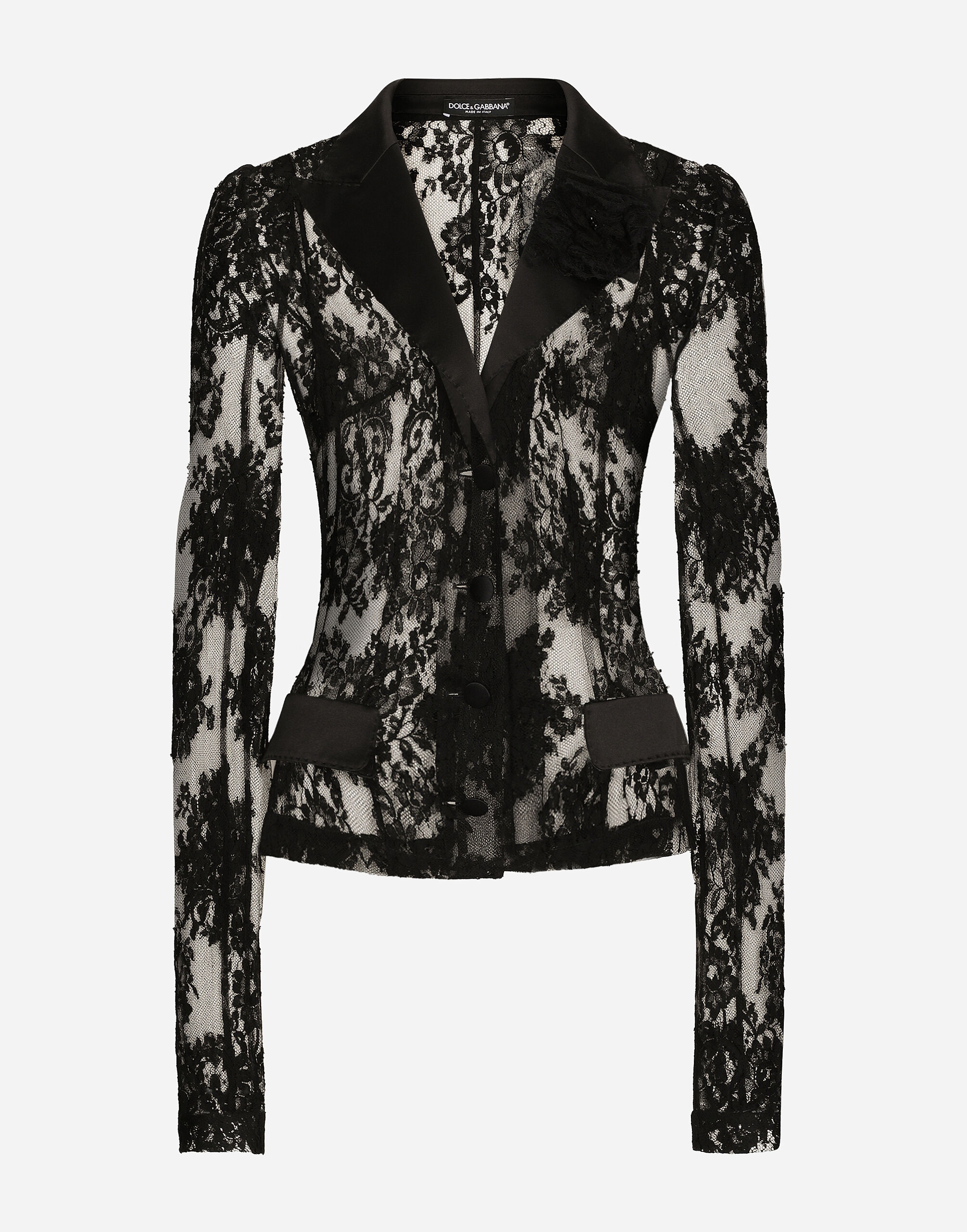 Floral lace jacket with satin details - 1