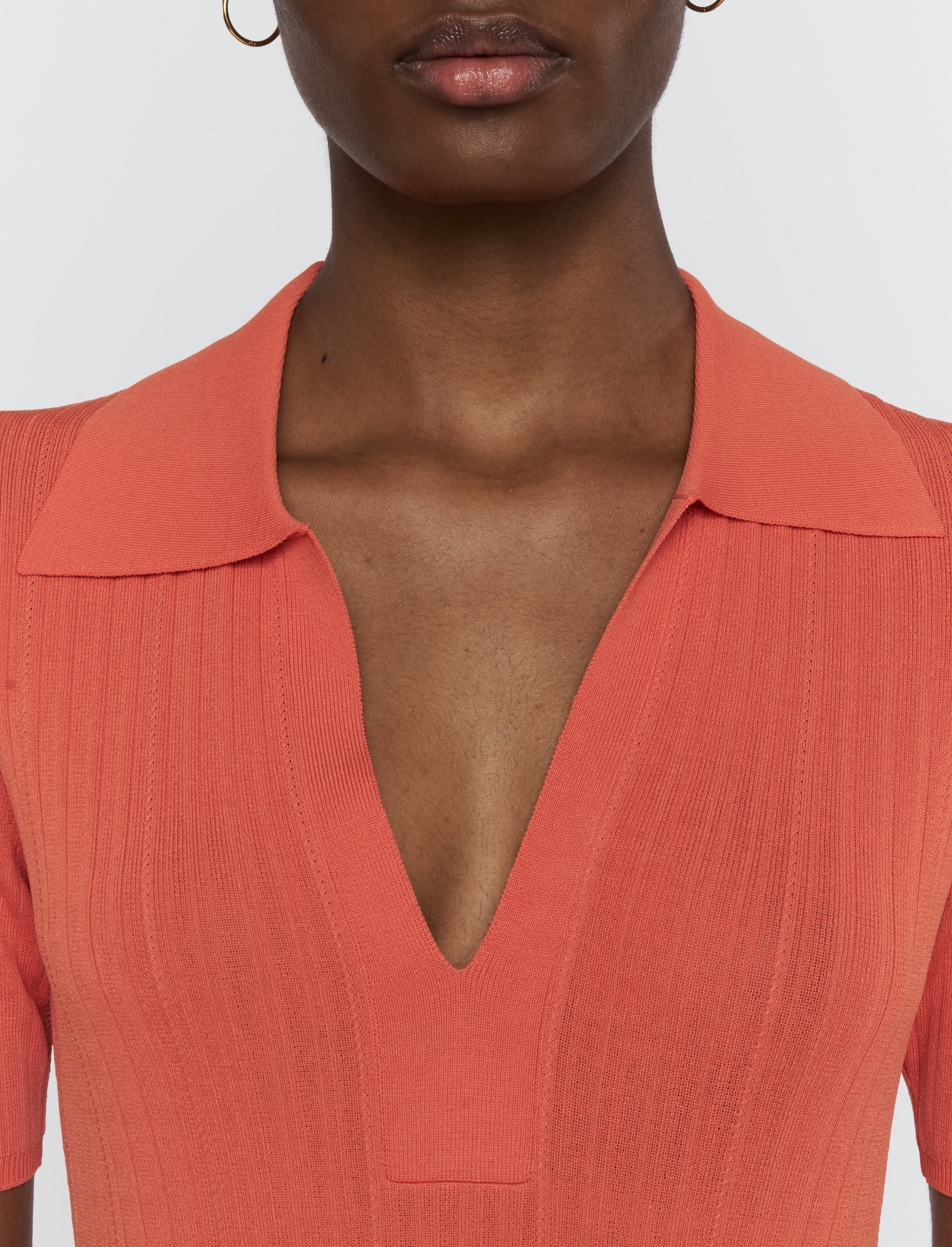 Viscose Rib Knit Polo Top - 6