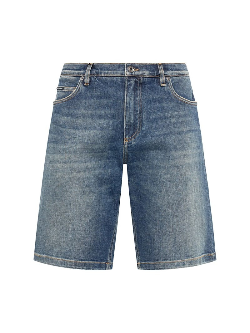 Logo plaque stretch denim shorts - 1