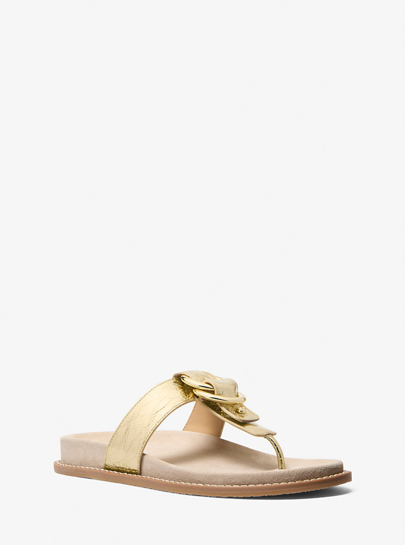 Jaden Crackled Metallic Leather Thong Sandal 1