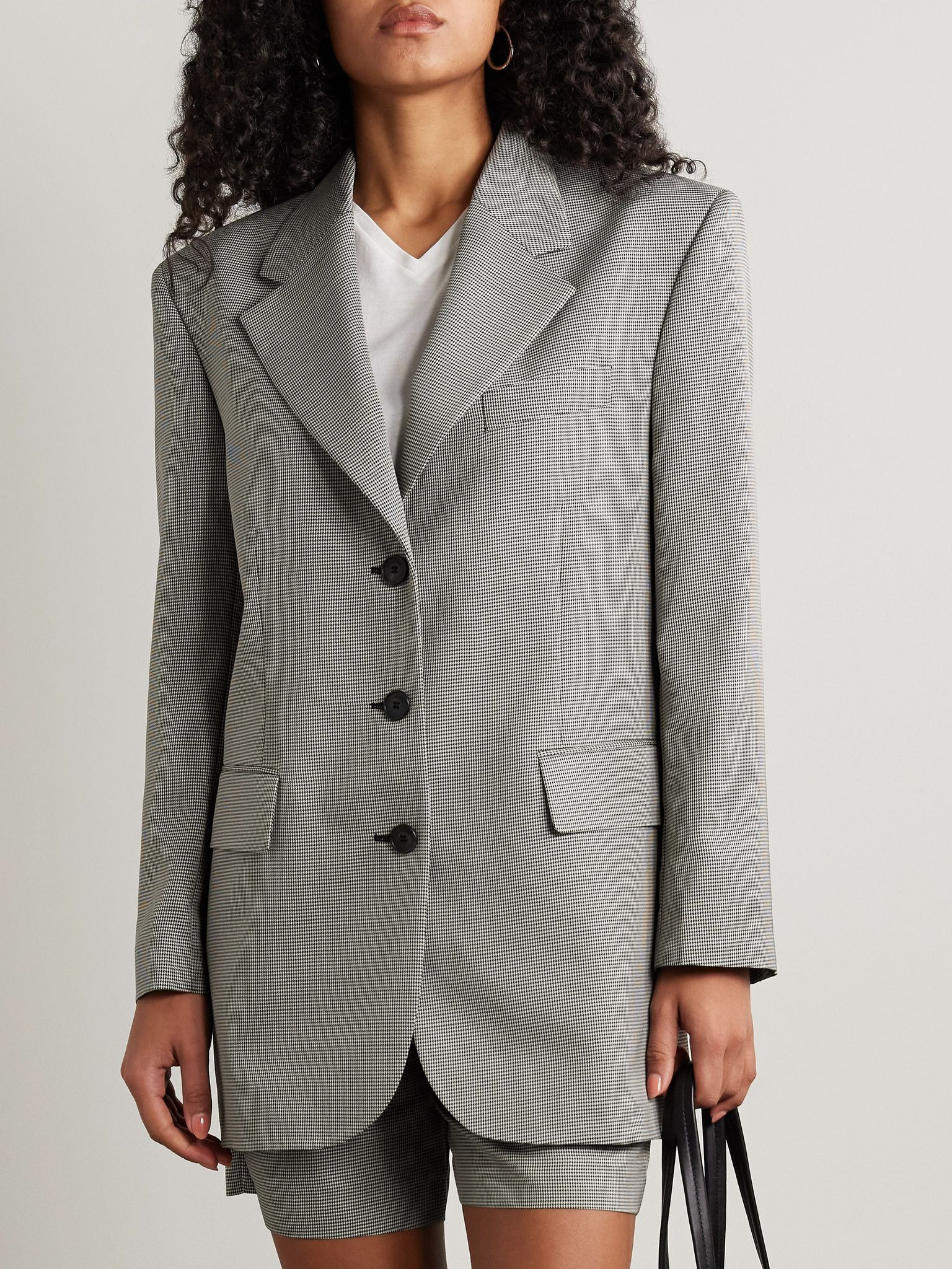 Sara houndstooth wool-blend blazer Black - 3