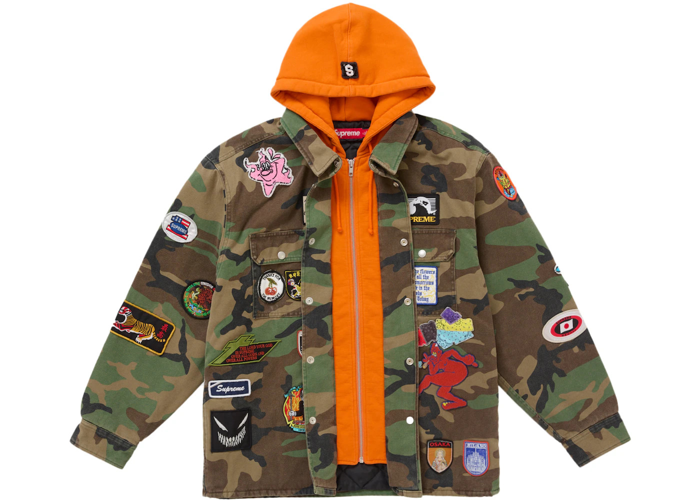 Supreme Patches Hooded Zip Up Shirt Woodland Camo - 2