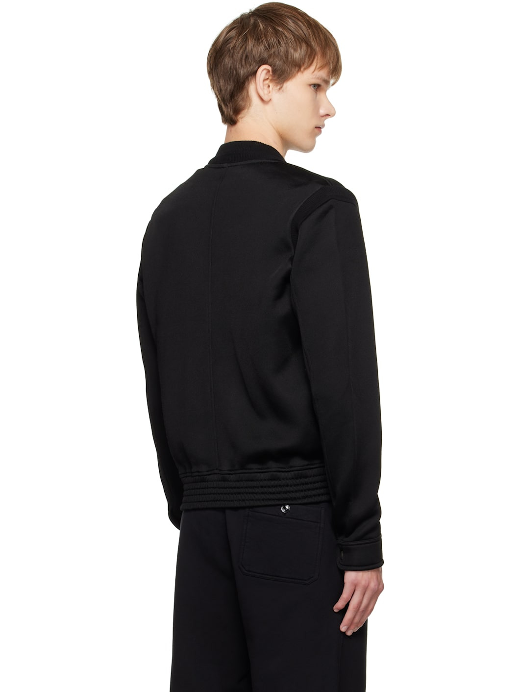 Black Cotton Viscose Bomber Jacket - 3