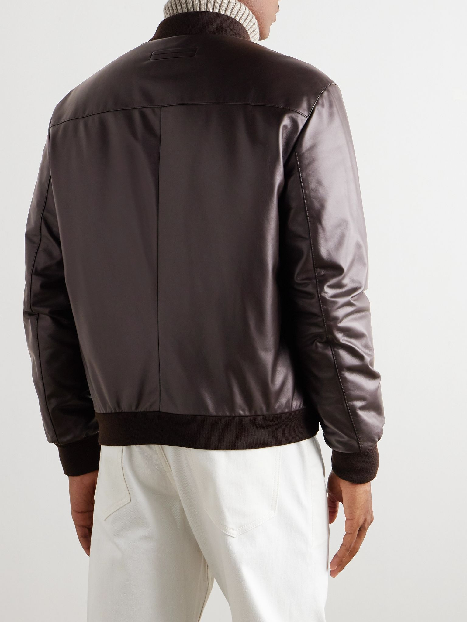 Slim-Fit Leather Jacket Brown - 3
