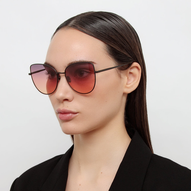 LINDA FARROW Eloise Cat Eye Sunglasses in Matt Nickel outlook